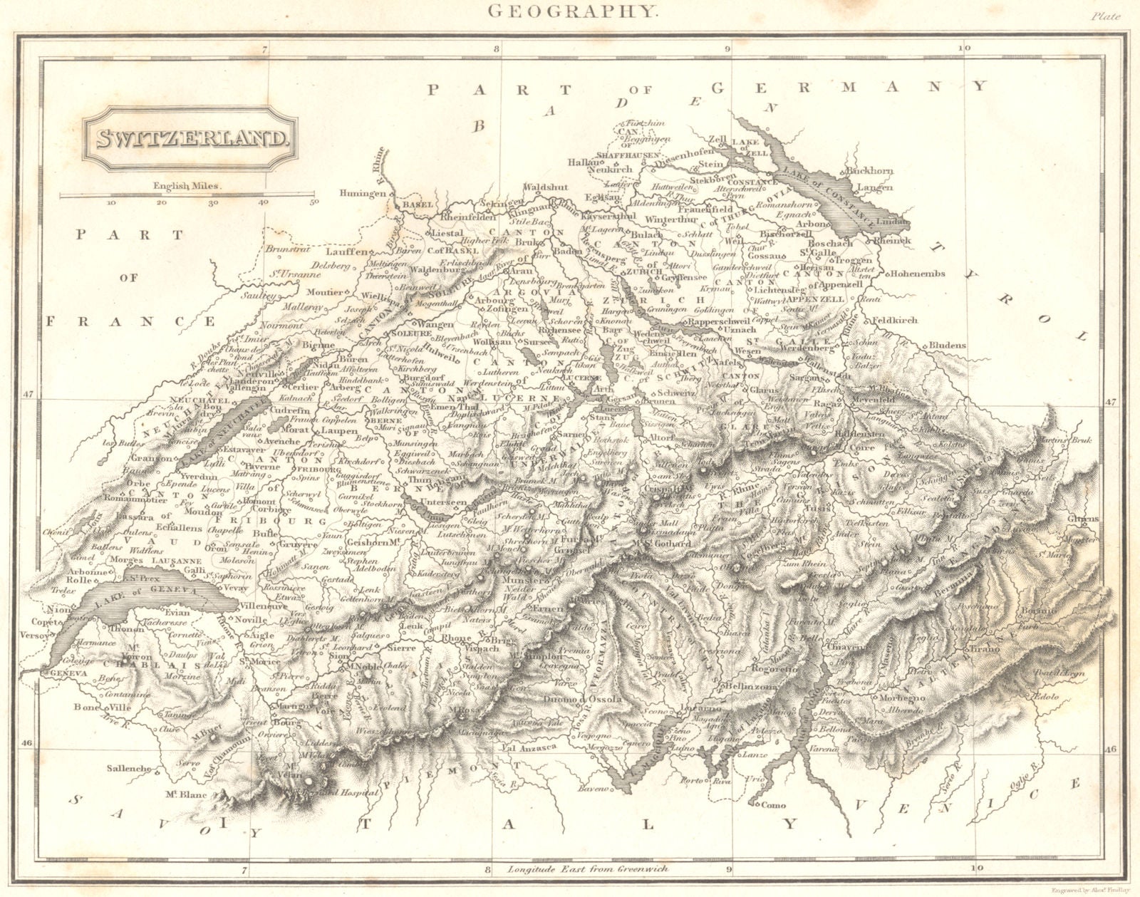 SWITZERLAND. Switzerland. (Oxford Encyclopaedia) 1830 old antique map chart